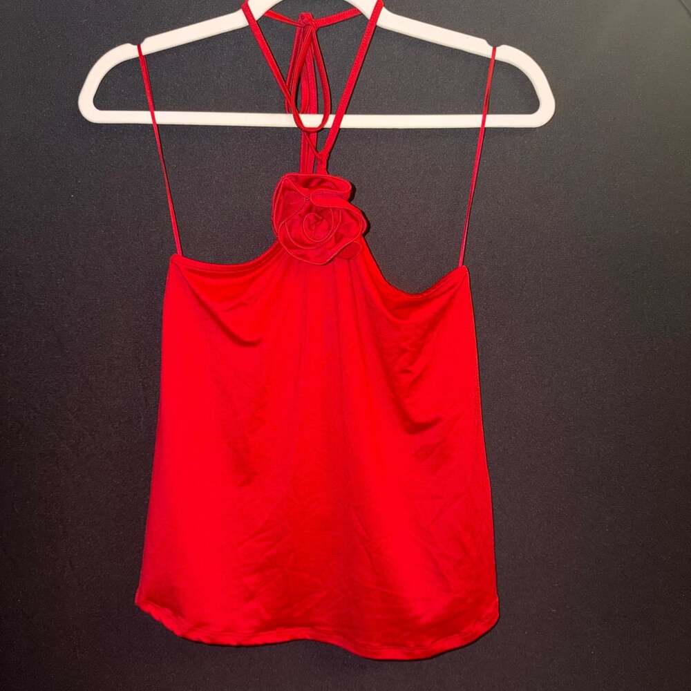 Thirty Thirty L/A Red Halter Tank Top With Rose #0748